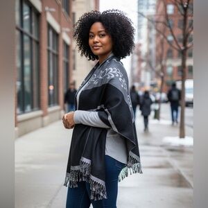Black and gray Pashmina Blanket Scarf